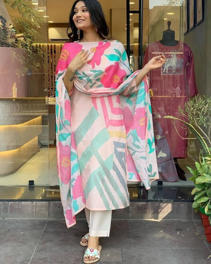 Women's Viscose Rayon Embroidered Straight Kurta with Pant And Dupatta Set