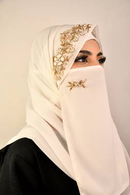Red luxury bridal wedding wear hijab scarf   with handwork 1
