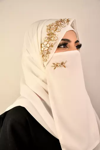 Red luxury bridal wedding wear hijab scarf   with handwork