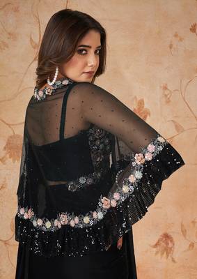  Satin Embroidery swarovski work Cap Saree with Unstitched Blouse Piece 2