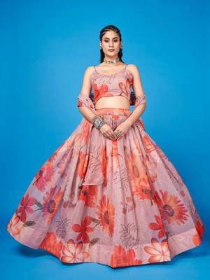 Dusty Rose Organza Printed Lehenga 1