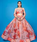Dusty Rose Organza Printed Lehenga