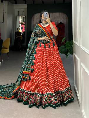 orange Printed Cotton_Silk Lehenga Choli 1