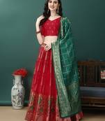 Red Woven Jacquard Lehenga Choli