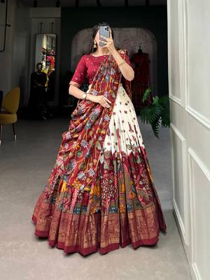 red Printed Art_Silk Lehenga Choli 1