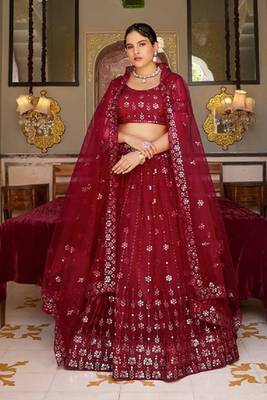 Classiques Red Net Sequin Embroidered Lehenga Choli Set 1