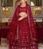 Classiques Red Net Sequin Embroidered Lehenga Choli Set