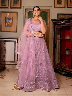 Lilac Net Lehenga Choli with Silver Sequin Embroidery 1
