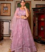 Lilac Net Lehenga Choli with Silver Sequin Embroidery