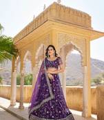 Purple Embroidered Net Lehenga Choli