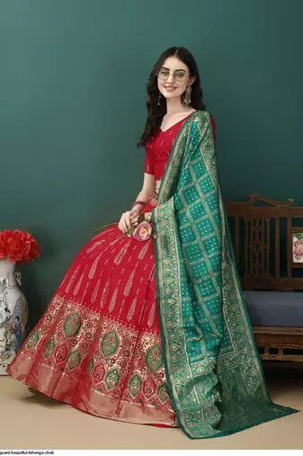Red Woven Jacquard Lehenga Choli