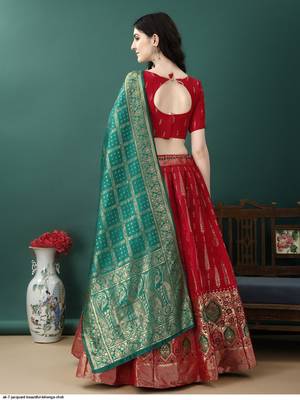 Red Woven Jacquard Lehenga Choli 3