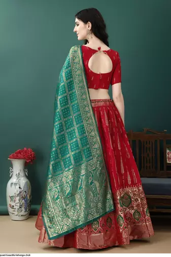 Red Woven Jacquard Lehenga Choli