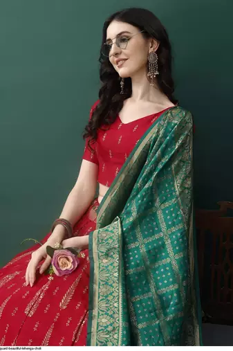 Red Woven Jacquard Lehenga Choli