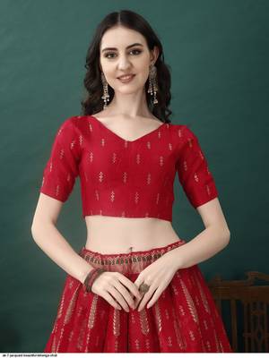 Red Woven Jacquard Lehenga Choli 5