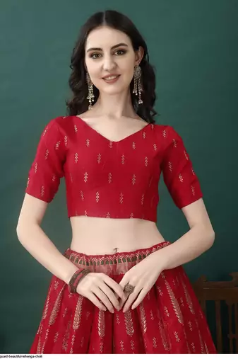 Red Woven Jacquard Lehenga Choli