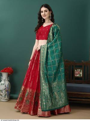 Red Woven Jacquard Lehenga Choli 6
