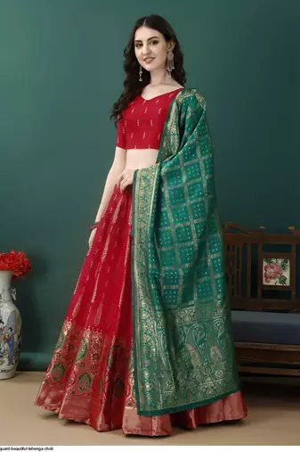 Red Woven Jacquard Lehenga Choli