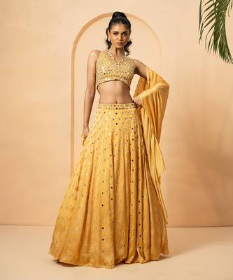 Golden Modal satin Lehenga 1