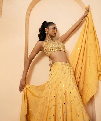 Golden Modal satin Lehenga 3
