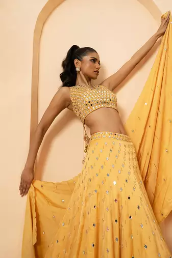 Golden Modal satin Lehenga