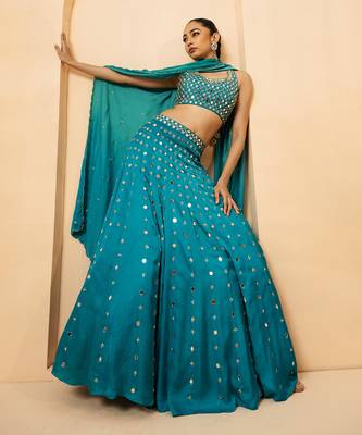 Turquoise Modal satin Lehenga 1