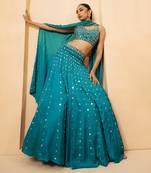 Turquoise Modal satin Lehenga