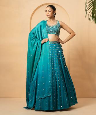 Turquoise Modal satin Lehenga 2