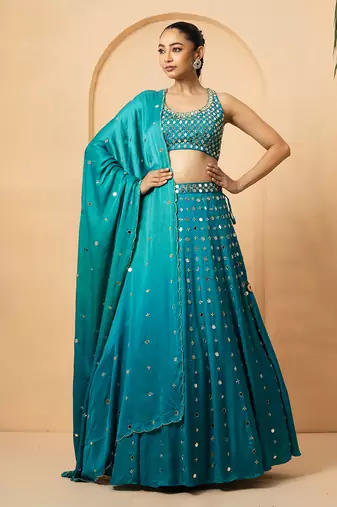 Turquoise Modal satin Lehenga