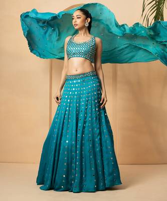 Turquoise Modal satin Lehenga 3