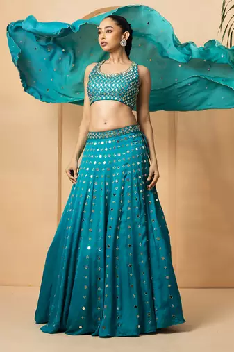 Turquoise Modal satin Lehenga