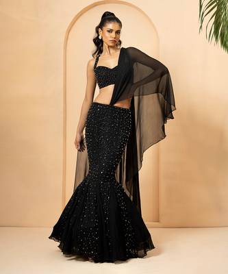 Black Georgette and Net Fishtail Lehenga 1