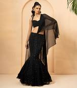 Black Georgette and Net Fishtail Lehenga