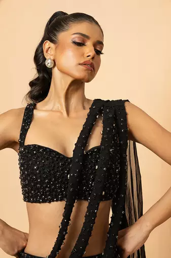 Black Georgette and Net Fishtail Lehenga