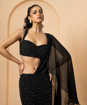 Black Georgette and Net Fishtail Lehenga 2