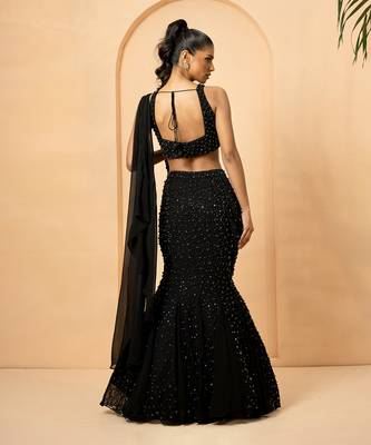 Black Georgette and Net Fishtail Lehenga 3