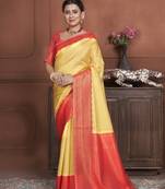 Yellow Kanchipuram Silk Zari Weaving With Gold Zari Border And Pallu Saree With Blouse For Women