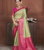 Parrot Kanchipuram Silk Zari Weaving With Gold Zari Border And Pallu Saree With Blouse For Women