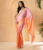 Pink and peach ombre modal satin saree