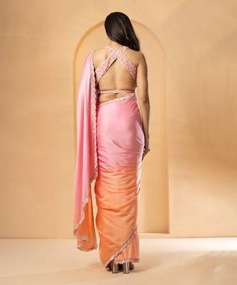 Pink and peach ombre modal satin saree 4