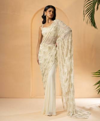 Ivory georgette and net saree 1
