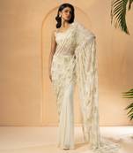 Ivory georgette and net saree