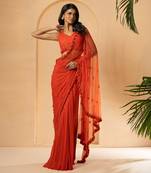 Orange georgette and net saree
