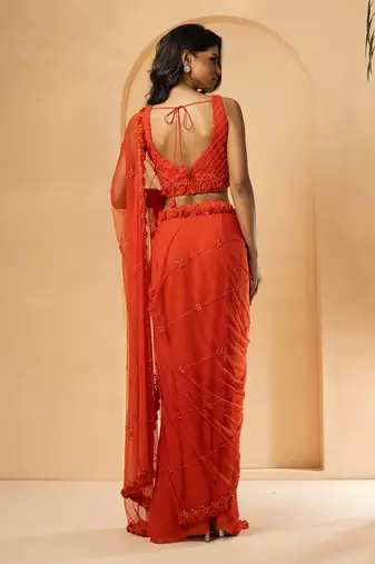 Orange georgette and net saree
