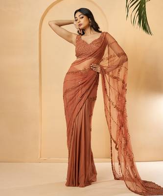 Dust pink georgette and net saree 1