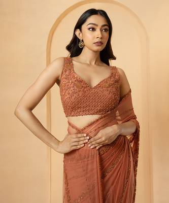 Dust pink georgette and net saree 3
