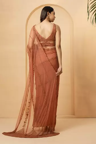 Dust pink georgette and net saree
