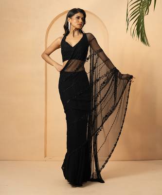 Black georgette and net saree 2