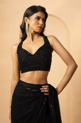 Black georgette and net saree