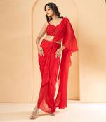 Red georgette and net saree